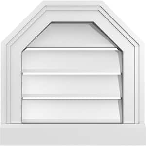 14" x 14" Octagonal Top Surface Mount PVC Gable Vent: Functional with Brickmould Sill Frame