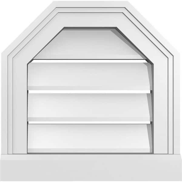 Ekena Millwork 14" x 14" Octagonal Top Surface Mount PVC Gable Vent: Functional with Brickmould Sill Frame