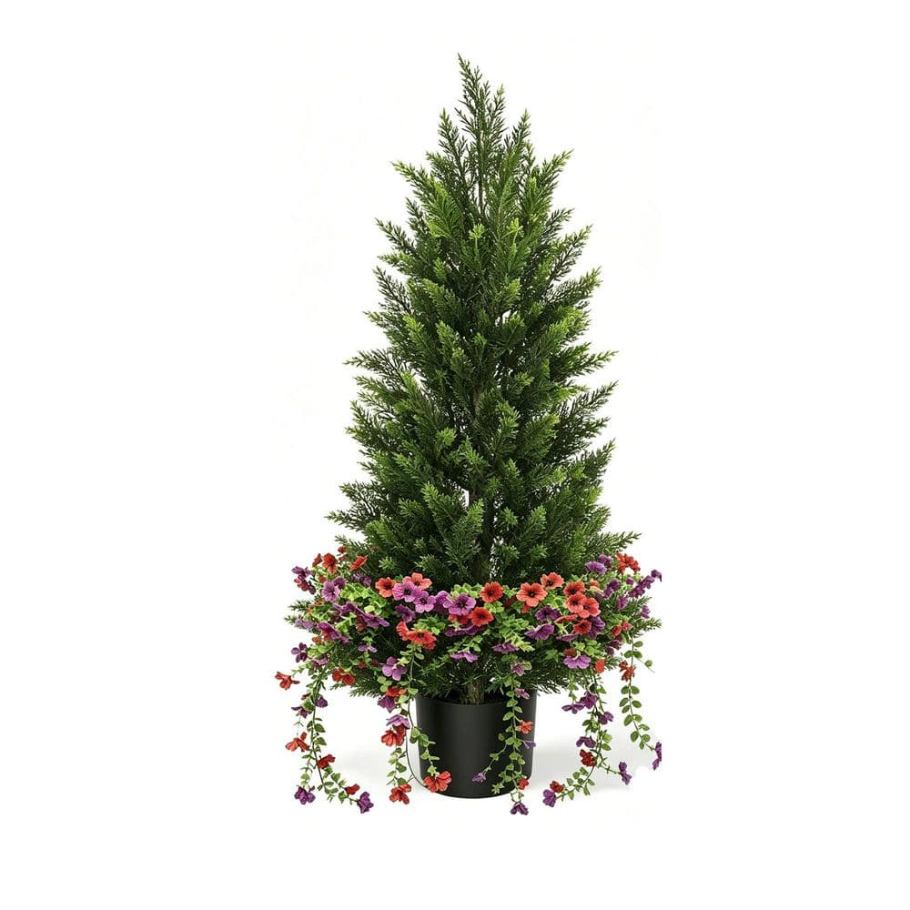 Vitalismo 4 ft. Artificial Cedar Tree with Spring Red Purple Fake ...