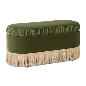 Serena Olive Green Oval Backless Storage Dining Bench Ottoman with Flip Top Storage 38 in
