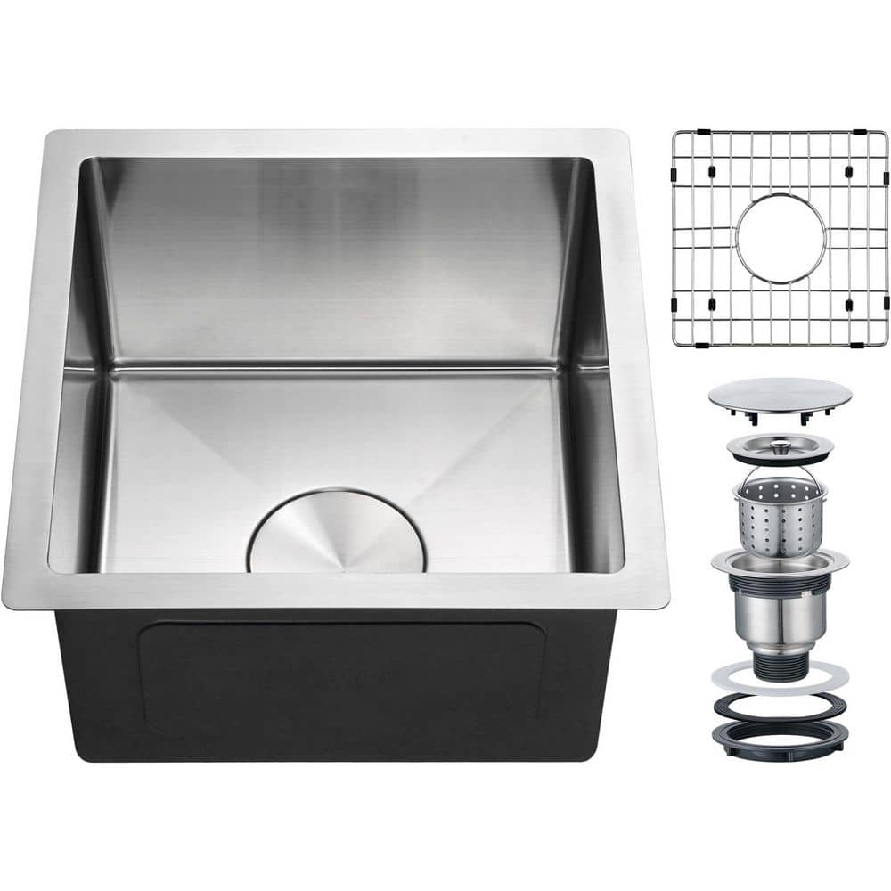 Numhew 18-Gauge Brushed Stainless Steel 15 in. x 15 in. Undermount
