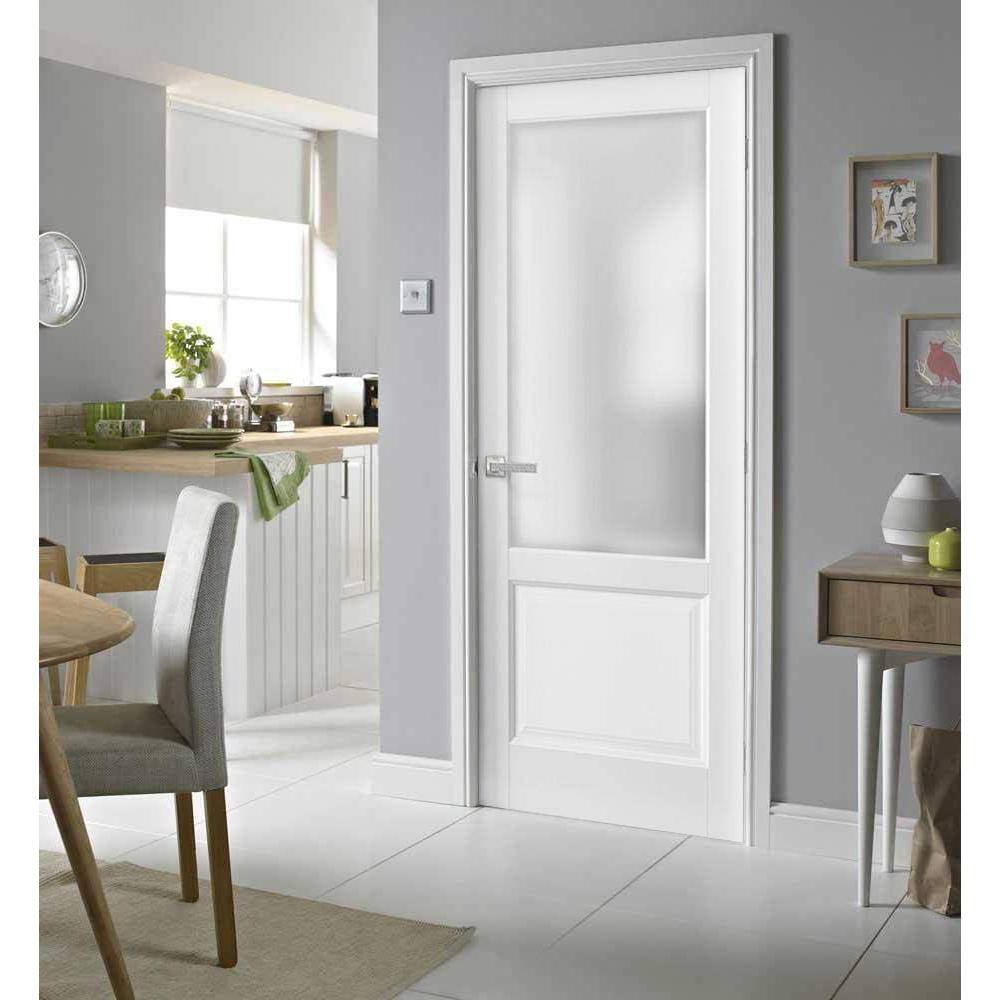 White Frosted Glass Prehung Solid Pine Door 30 x 80