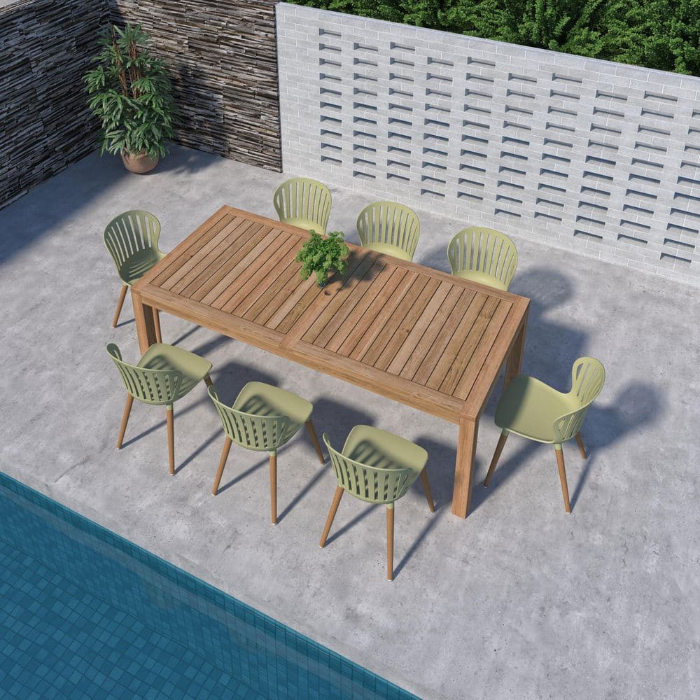 Faye 9-Piece Teak FSC Certified and Recycled Resin Patio Dining Set with Green Chairs price history on PriceWatchPro