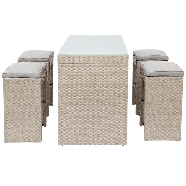 Tunearary 5-Piece Wicker Furniture Outdoor Dining Set with and Beige Cushions