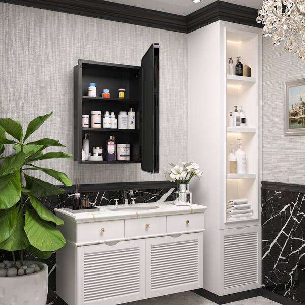 Keonjinn 48 x 32 Inch Black Bathroom Medicine Cabinets with Mirror  Adjustable Shelves Stainless Steel Frame 3 Doors Soft Closing Hinge Large  Modern