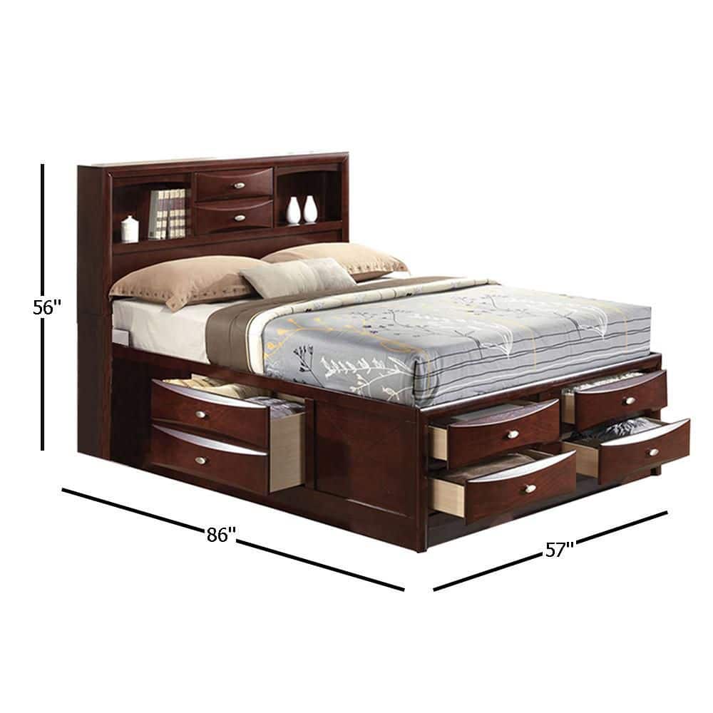 Espresso Full Platform Bed with Storage and Bookcase Headboard