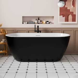 MUTE 59 in. Oval Acrylic Flatbottom Freestanding Soaking Non-Whirlpool Bathtub in Black Included Center Drain