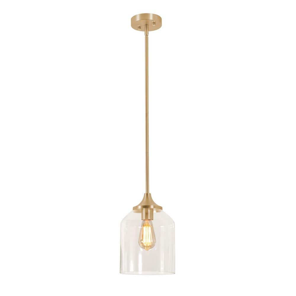 William Mini Bell-Shaped Clear Glass Pendant Light in Satin Brass