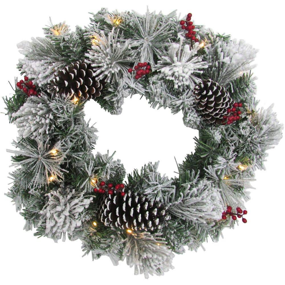 Premier Christmas Door Snow Berries Tipped Wreath With Cones 50cm Snowy 