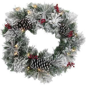 24 in. Pre-Lit Artificial Christmas Wreath with Pinecones and Berries