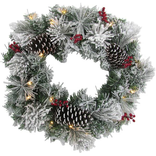 Fraser Hill Farm 24 in. Pre-Lit Artificial Christmas Wreath with Pinecones and Berries