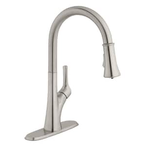 Single Handle Pull-Down Sprayer Kitchen Faucet with LED in Stainless Steel