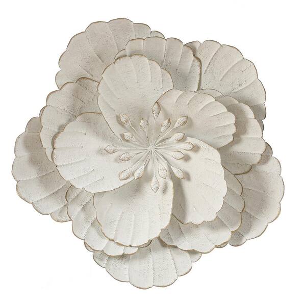 LuxenHome White Metal Flower Wall Applique Decor