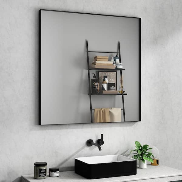 waterpar 36 in. W x 36 in. H Rectangular Aluminum Framed Wall Bathroom Vanity Mirror in Black