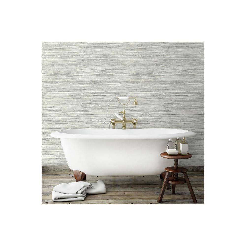 Light Gray Faux Grasscloth Peel and Stick Wallpaper Roll