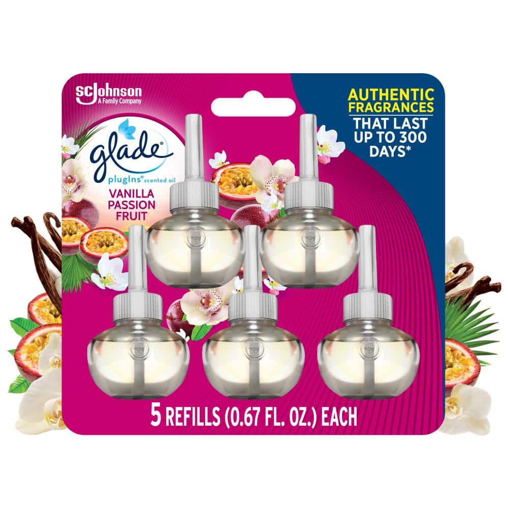 Glade 3.35 fl. oz. Vanilla Passion Fruit PlugIns Scented Oil Refill (10-Count) (2-Pack), Clear
