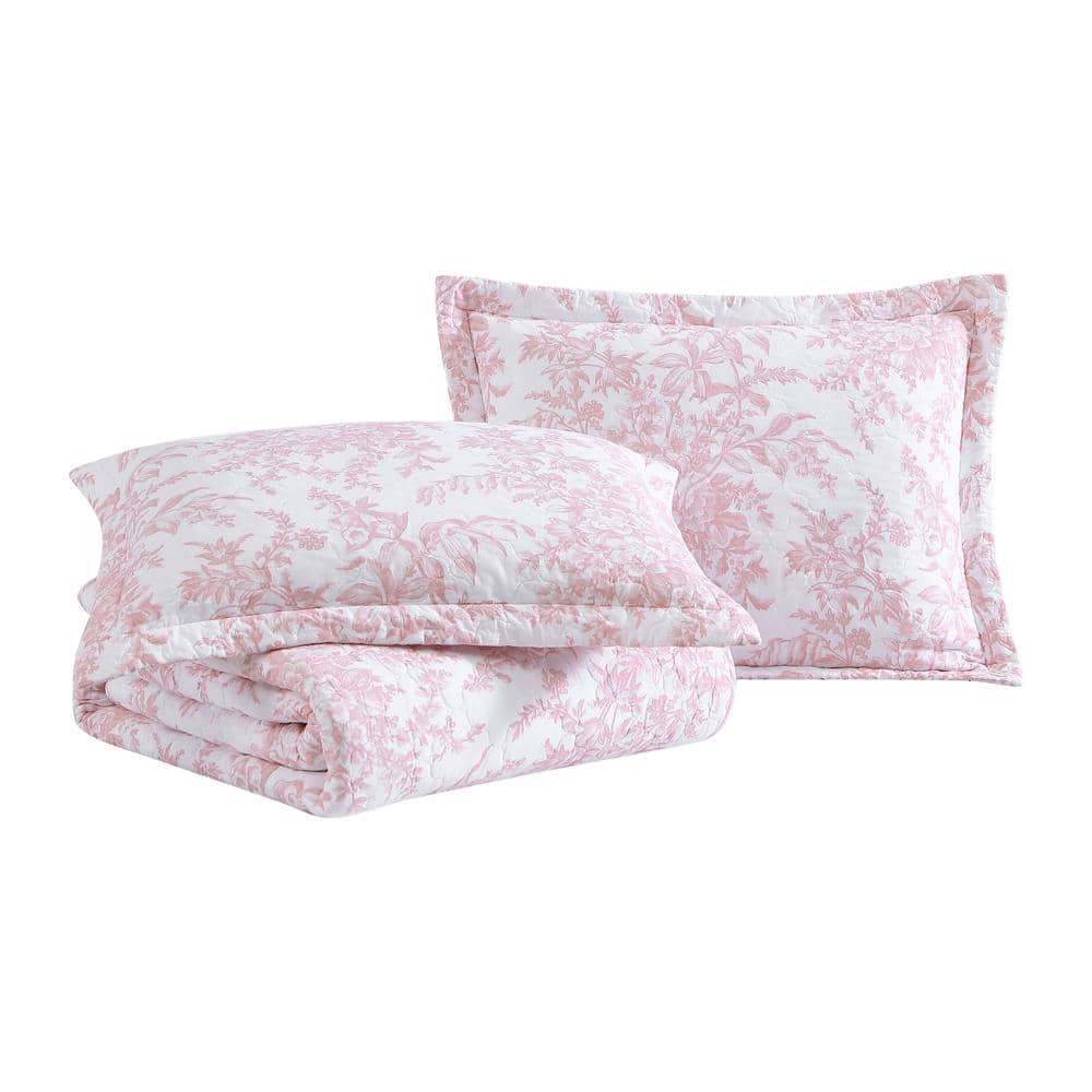 Pink Reversible Cotton Full Quilt Set with Shams