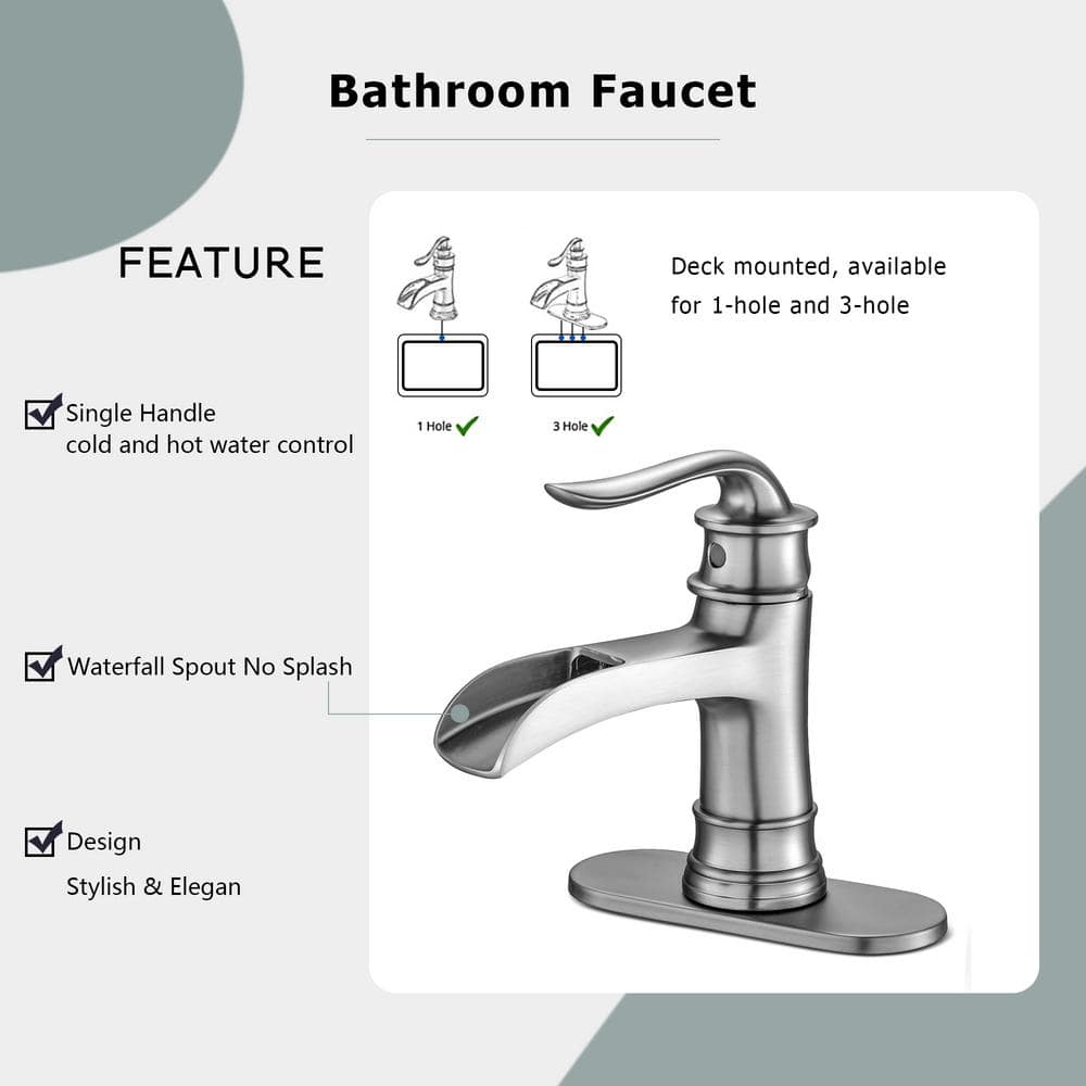 Brushed Nickel Single Handle Waterfall Bathroom Faucet