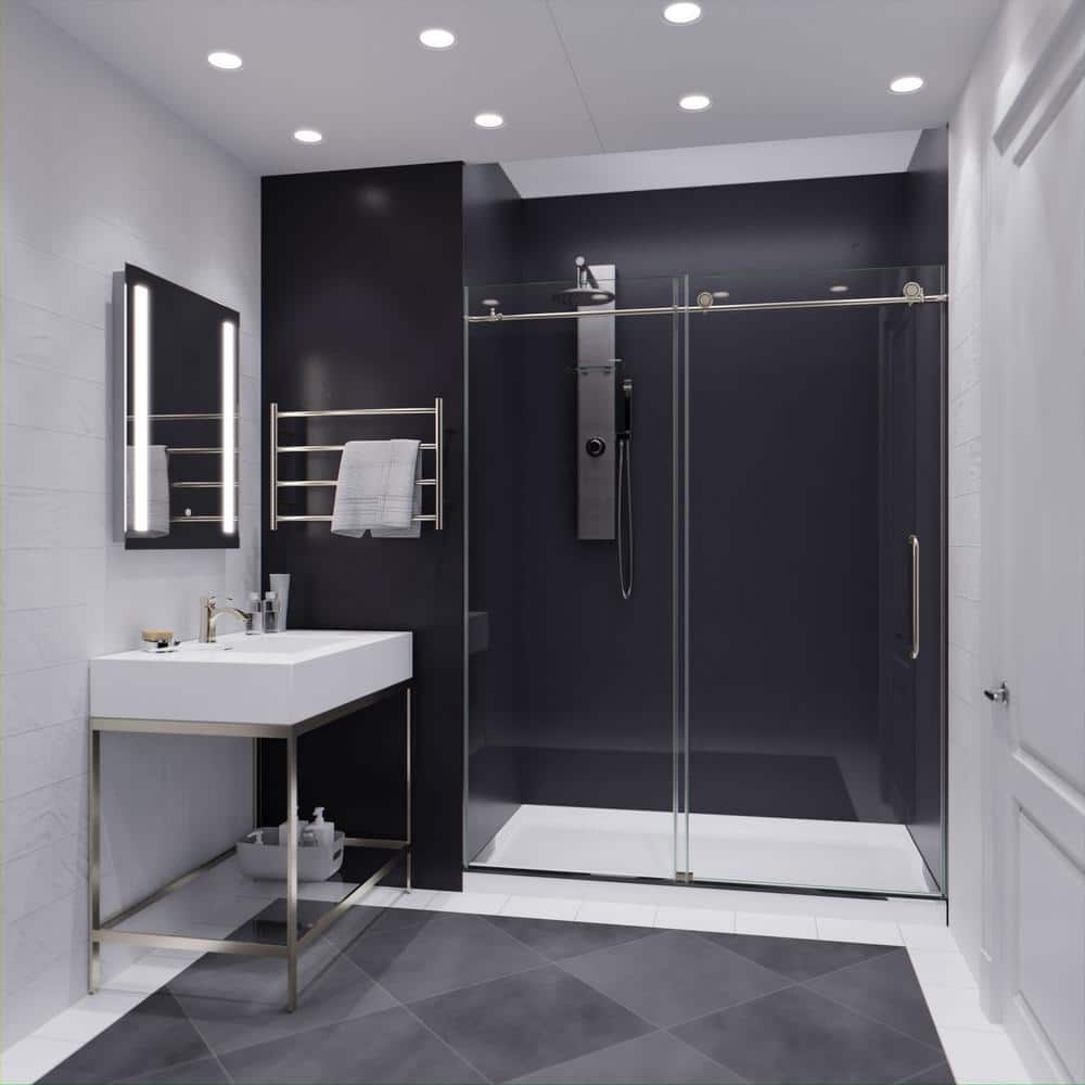 Madam Series 60" x 76" Brushed Nickel Frameless Sliding Shower Door