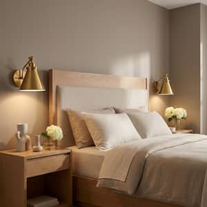 Wellfleet 7.25 in. W x 8.875 in. H 1-Light Burnished Brass Dimmable One-Arm Wall Sconce with Metal Cone Shade