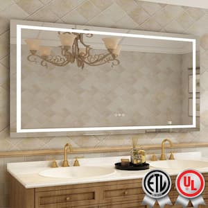 84 in. W x 48 in. H Rectangular Frameless Wall Bathroom Vanity Mirror with Backlit and Front Light