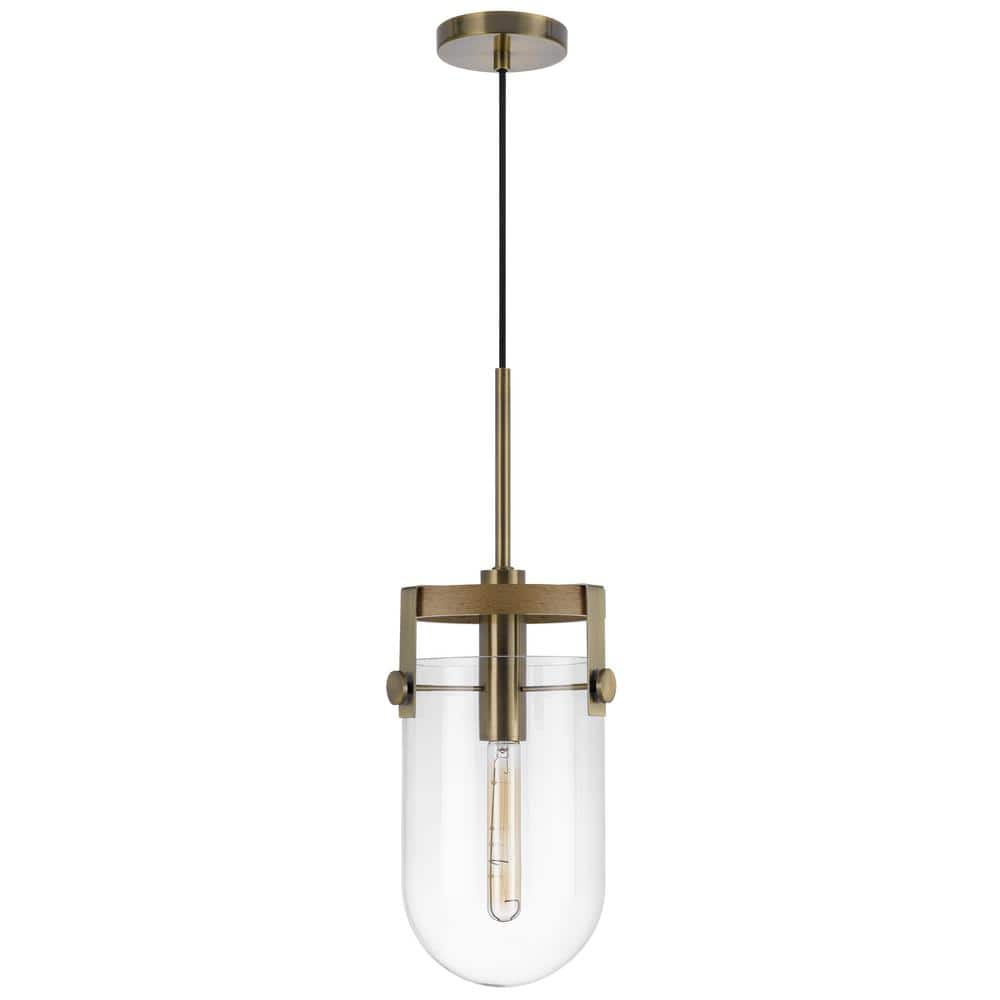 Stovall 60-Watt 1-Light Antique Brass Mason Jar Pendant Light with Clear Gl