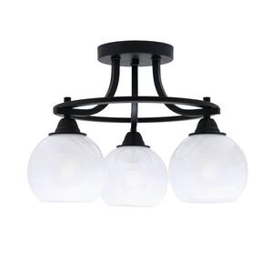 Madison 15.5 in. 3-Light Matte Black Semi-Flush Mount with White Marble Glass Shade