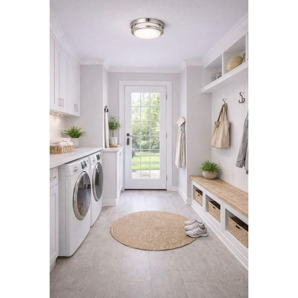 14 in. Round Brushed Nickel Flush Mount Integrated LED , Selectable 20W 120-277V, 2700K-5000K, Dimmable, Selectable CCT