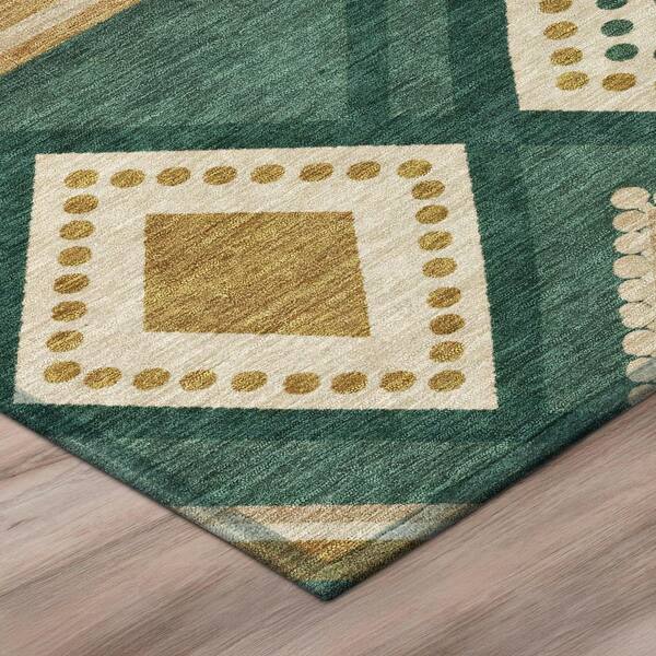 Chantille Machine Washable Indoor/Outdoor Abstract ACN3128 Emerald 8 ft. x 8 ft. Round Rug