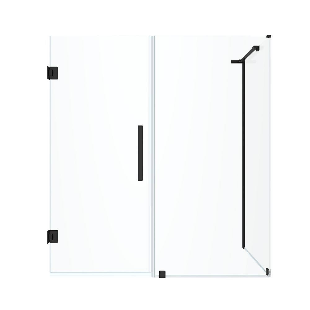 Tampa-Pro 59" Black Frameless Corner Shower Kit with Tempered Glass