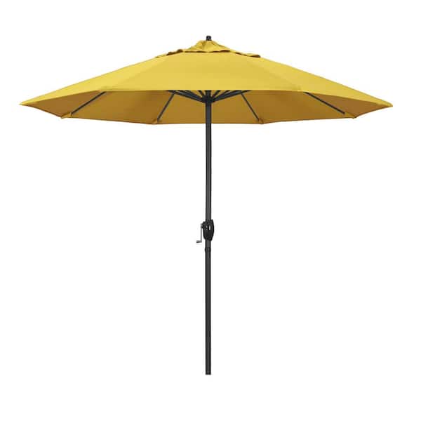 California Umbrella 9 ft. Black Aluminum Market Patio Umbrella Auto Tilt in Lemon Olefin