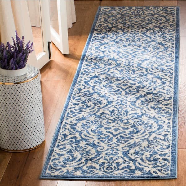 Brentwood Navy/Cream 2 ft. x 10 ft. Border Geometric Medallion Runner Rug