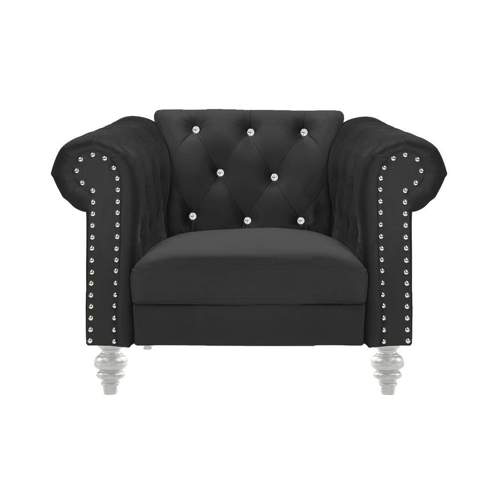 Emma Black Velvet Crystal Button Tufted Accent Chair