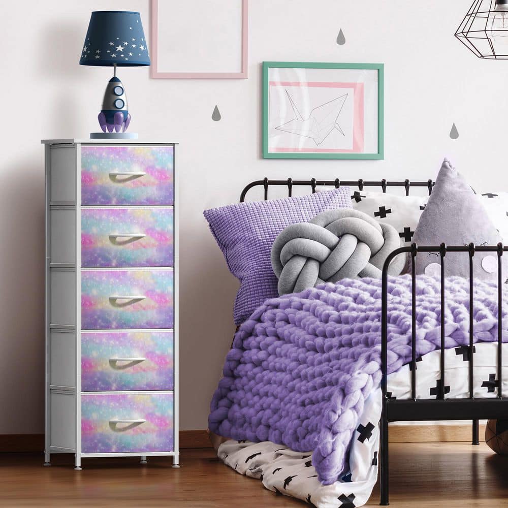 Rainbow Sparkle 5 Drawer 17 in. Wide Dresser without Mirror, Tall Storage U