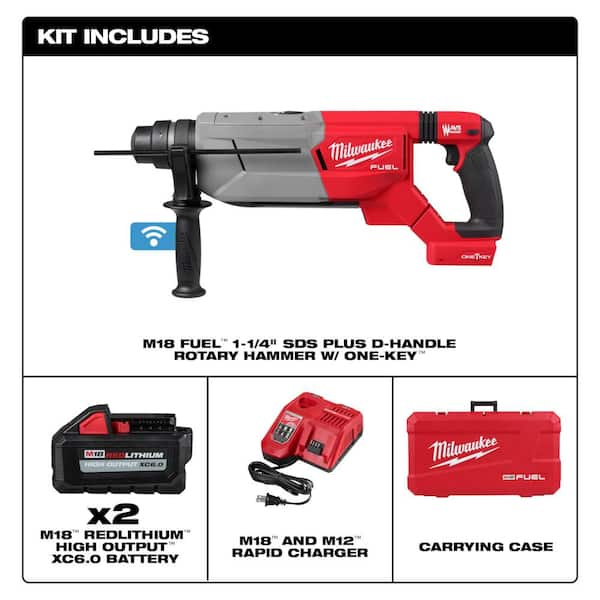 M18 FUEL ONE-KEY 18V Lithium-Ion Brushless Cordless 1-1/4 in. SDS-Plus D-Handle Rotary Hammer Kit with Impact Wrench