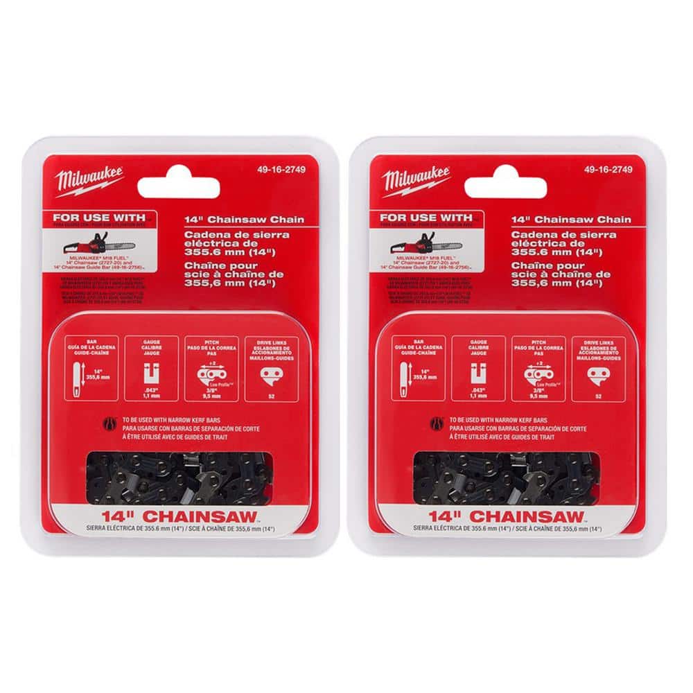 Milwaukee 14 in. Chainsaw Chain with 52 Drive Links (2Pack) 4916274949162749 The Home Depot