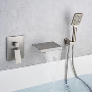 Single-Handle Wall Mount Roman Tub Faucet with Waterfall Tub Spout and Rough-In Valve in Brushed Nickel