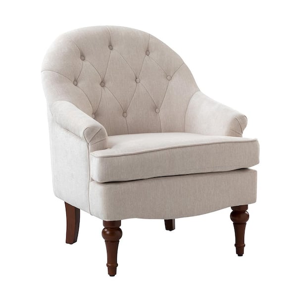 JAYDEN CREATION Edgar Ivory Mid-Century Modern Upholstered Armchair with Solid Wood Legs
