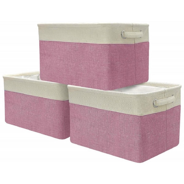 Sorbus 15 in. H x 10 in. W x 9 in. D White Pink Fabric Cube Storage Bin with Carry Handles 3-Pack