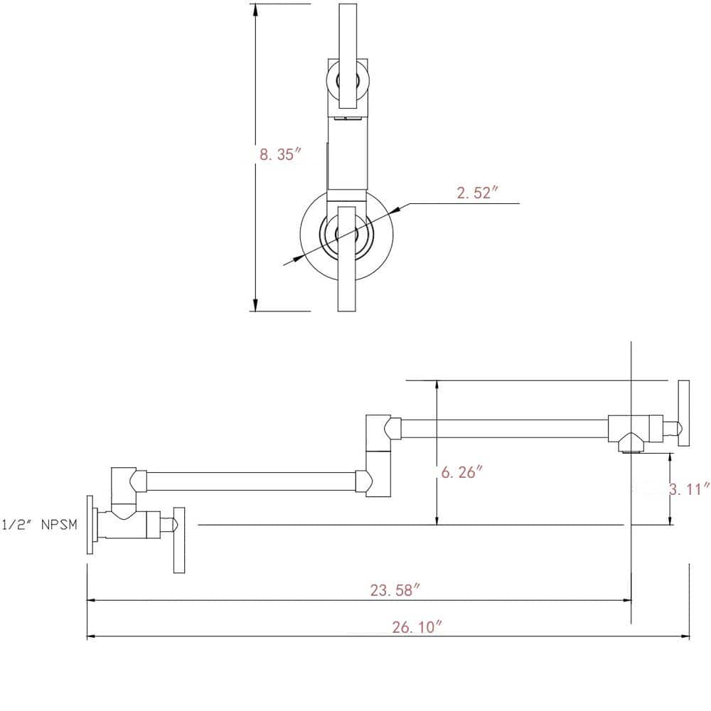 Brushed Nickel Wall-Mounted Pot Filler Faucet with Dual Handles