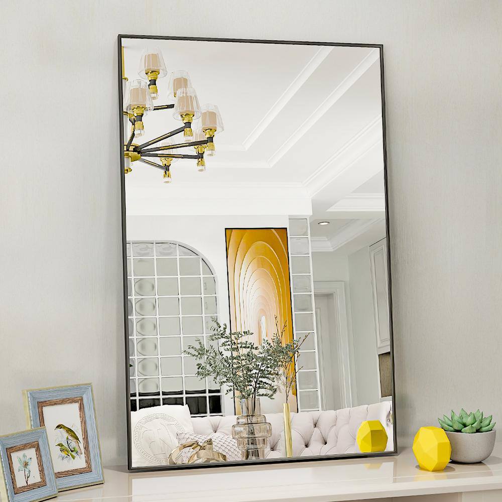 XRAMFY 26 in. W x 37.5 in. H Modern Rectangular Aluminum Framed Black