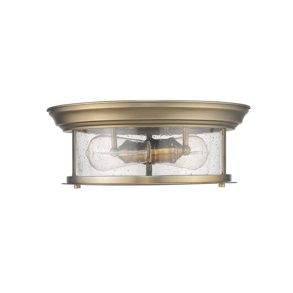 Heritage Brass 13.5" Flush Mount Light with Seeded Glass Shade