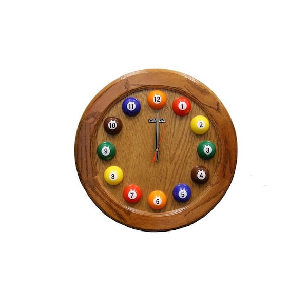 ORE International 17 in. x 17 in. Round and Wood Pool Wall Clock in Oak