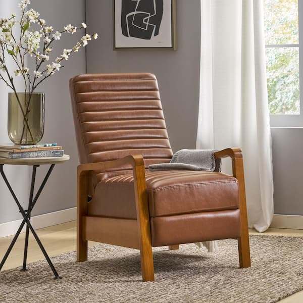 Light Brown PU Standard Recliner with Rubberwood frame and Adjustable Backrest