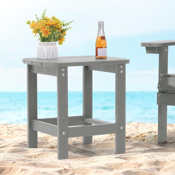 JOYESERY Light Gray Plastic Outdoor Coffee Table for Adirondack Chair