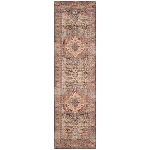 Bijar Brown/Rust 2 ft. x 12 ft. Border Distressed Medallion Runner Rug