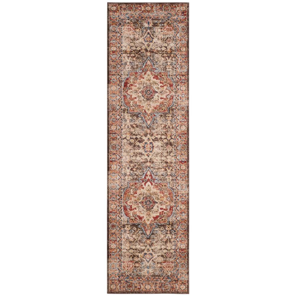 Bijar Brown and Rust Floral Motif Wool Runner Rug