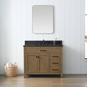 Jasper 42 in. W x 22 in. D Bath Vanity in Textured Natural with Blue Limestone Top with White Sink
