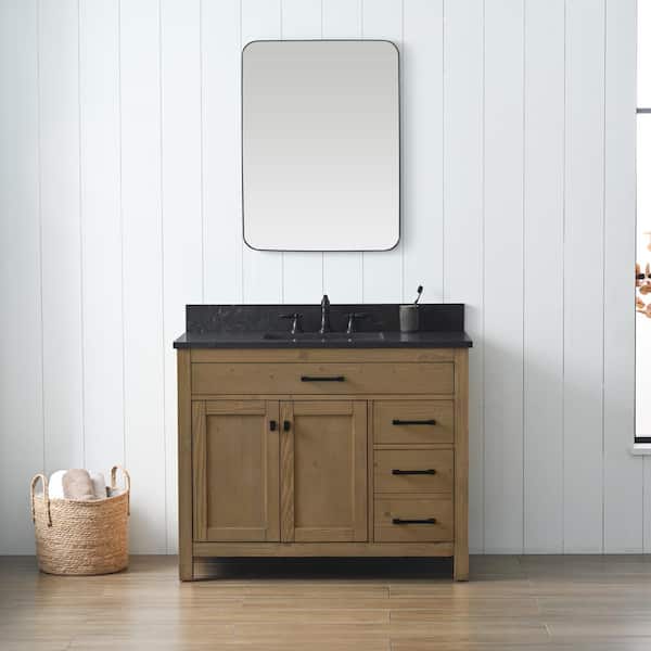 SUDIO Jasper 42 in. W x 22 in. D Bath Vanity in Textured Natural with Blue Limestone Top with White Sink