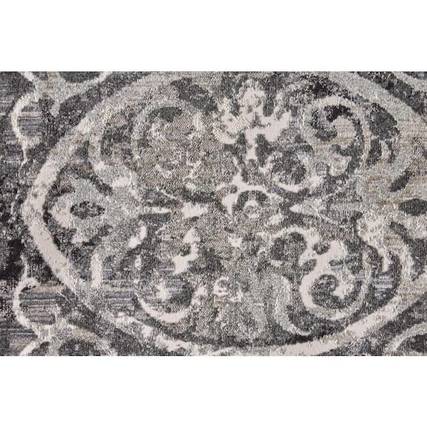 Gray and Ivory Abstract 9 ft. Round Area Rug